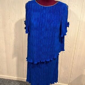 PATRA Vintage Royal Blue Short Sleeve Crinkled Tiered Embellished Dress 16